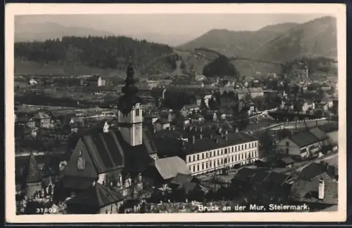 AK Bruck a. M., Totalansicht mit Kirche und Bergen
