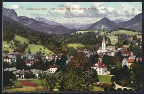 AK Aussee, Ortsansicht mit dem Todten Gebirge