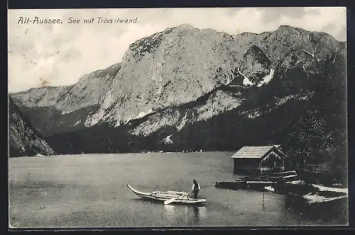 AK Alt-Aussee, See mit Trisselwand, Bootshaus, Kahn