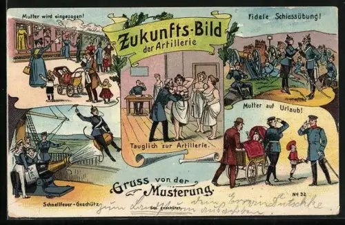 AK Zukunfts-Bild aus dem Heere, Frauen bei der Musterung