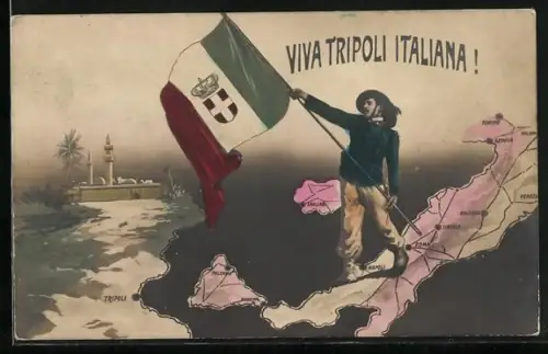 AK Viva Tripoli Italiana!, Infanterist mit Standarte
