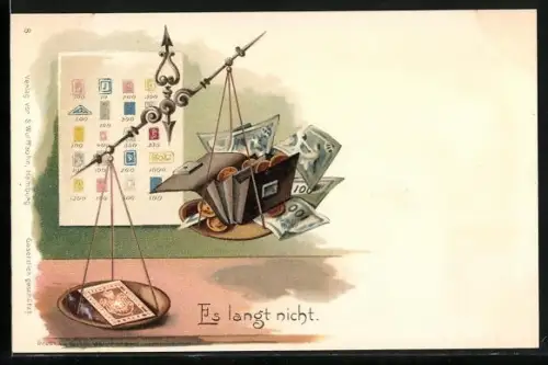 Lithographie Es langt nicht, Geldwage