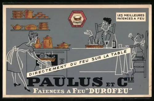 AK Reklame Kochgeschirr von Paulus et Cie Faiences a Feu Durofeu