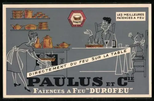 AK Reklame Kochgeschirr von Paulus et Cie Faiences a Feu Durofeu