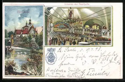 AK Hamburg, 9. Deutsches Turnfest 23. - 27. Juli 1898, Festhalle, Aussen- u. Innenansicht