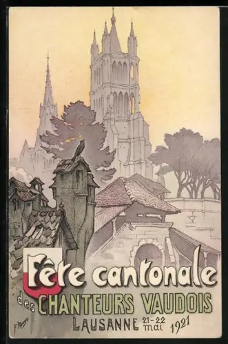Künstler-AK Lausanne, Fete Cantonale des Chanteurs Vaudois 1921, Kathedrale