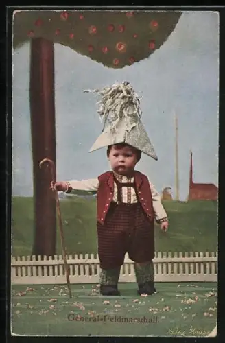 AK Käthe Kruse Puppe mit Schäferstock und Papierhut