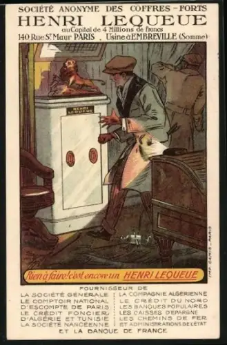 Künstler-AK Paris, Société Anonyme des Coffres-Ports Henri Lequeue, 140 Rue St. Maur, Paris