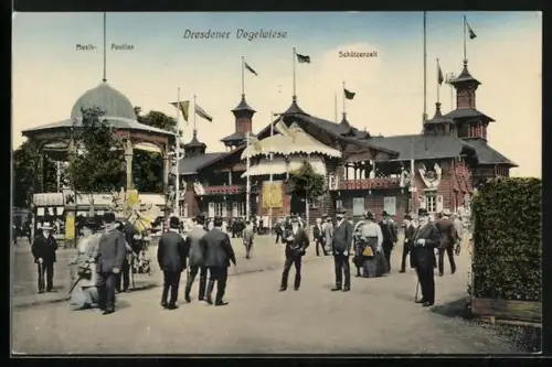 AK Schützenzelt und Musikpavillon der Dresdener Vogelwiese