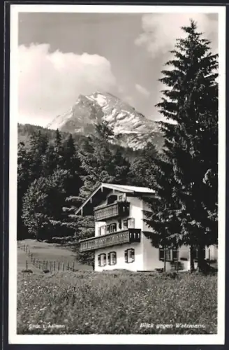 AK Hinterschönau b. Berchtesgaden, Hotel Schapbach gegen den Watzmann