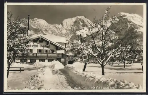 AK Schönau am Königssee, Hotel Kohlhiesl mit Göll und Brett im Winter