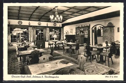 AK Schönau / Königssee, Pension und Cafe Stoll, Innenansicht