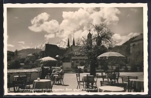 AK Berchtesgaden, Milchkurgarten, Blick von der Terrasse zum Watzmann