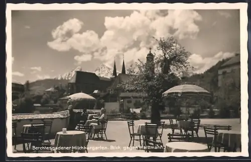 AK Berchtesgaden, Milchkurgarten, Blick von der Terrasse zum Watzmann