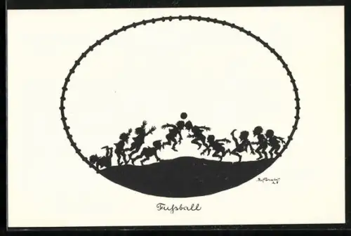 Künstler-AK Elsbeth Forck: Gnome spielen Fussball, Schattenriss
