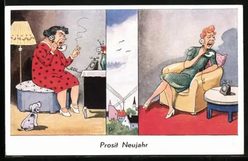 AK Plauderstündchen, Klatschmäuler am Telefon