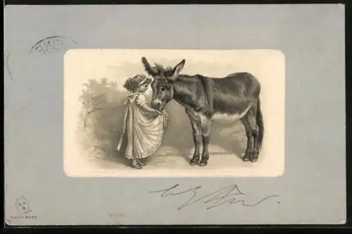 AK Mädchen steht bei einem Maultier