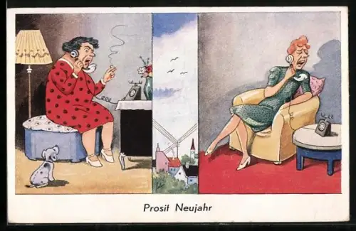 AK Plauderstündchen, Klatschmäuler am Telefon