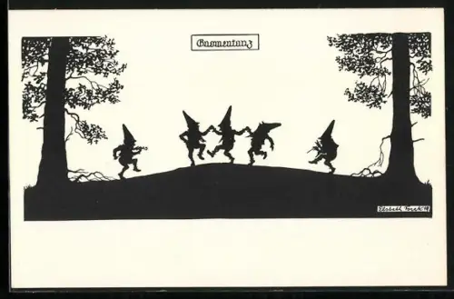 Künstler-AK Elsbeth Forck: Zwerge tanzen im Wald, Gnomentanz