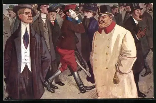 Künstler-AK Carl Josef Pollak: Ringstrassen-Korso in Wien, elegante Herren im Gespräch