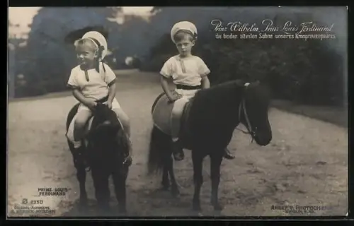 AK Prinz Louis Ferdinand und Prinz Wilhelm von Preussen auf Spazierritt
