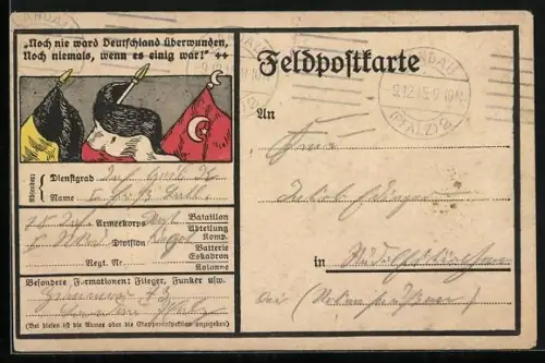 AK Feldpostkarte Zweibund mit den Flaggen