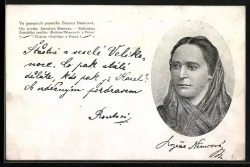 Künstler-AK Schriftstellerin Bozena Nemcova im Porträt