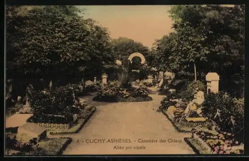 AK Clichy-Asnières, Cimetière des Chiens, Allée principale