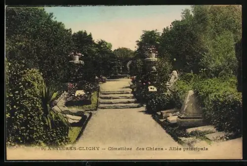 AK Asnières-Clichy, Cimetière des Chiens, Allée principale, Blick auf den Hunde-Friedhof