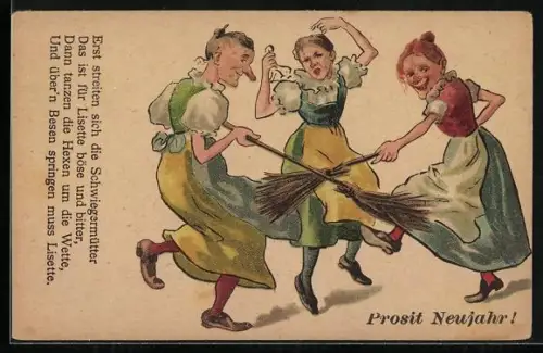 Lithographie Schwiegermütter streiten sich, früher Druck