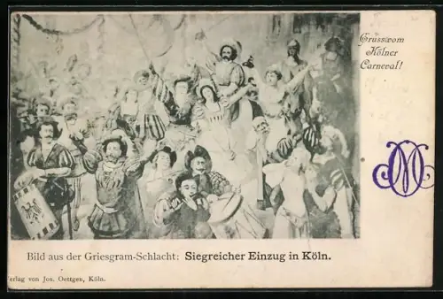 AK Köln, Bild aus der Griesgram-Schlacht, Siegreicher Einzug in die Stadt, Fasching