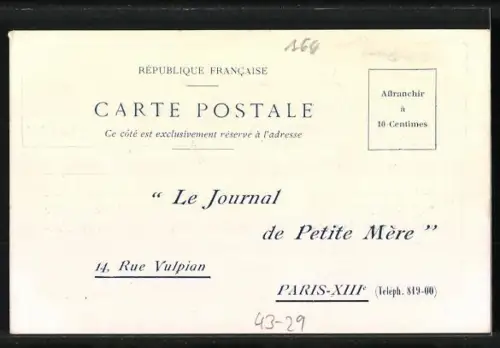 Künstler-AK Paris, Le Journal de Petite Mère, Rue Vulpian 14