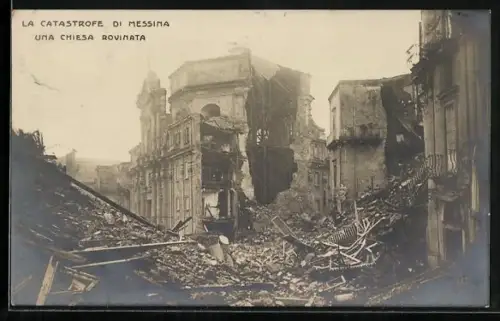 AK Messina, La Catastrofe di Ville. Una Chiesa Rouinata - Erdbeben