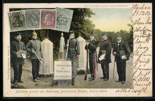 AK Soldaten am Vierländerblick, Grenze, Briefmarken