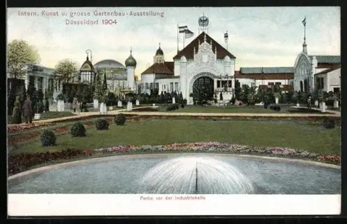 AK Düsseldorf, Intern. Kunst- und Gartenbau-Ausstellung 1904, Partie vor der Industriehalle