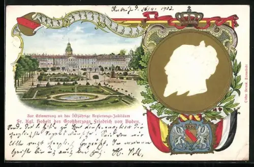 Lithographie 50 jähr. Regierungs-Jubiläum Grossherzog Friedrich v. Baden