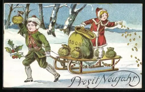 AK Kinder legen eine Spur aus Geld in den Schnee