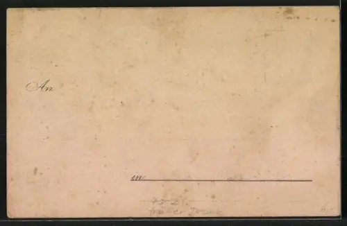 Lithographie Mann kniet vor einer älteren Frau, frauenfeindlicher Humor, früher Druck