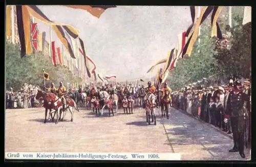 AK Kaiserhuldigung, Jubiläums-Festzug in Wien 1908