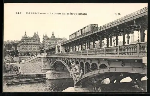 AK Paris, U-Bahn fährt über eine Brücke in der Stadt