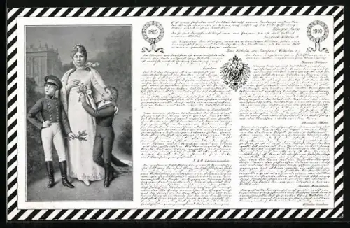 AK Königin Luise von Preussen mit ihren Söhnen, Karte zum 100. Todestag der preussischen Königin 1910