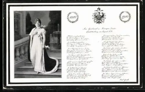 AK Königin Luise von Preussen auf einer Treppe, Gedicht am Grabmal der Königin von Karl Gerok 1871
