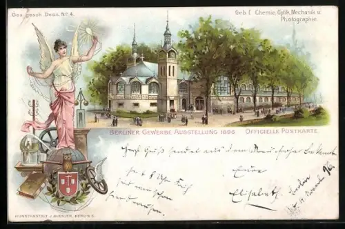Lithographie Berlin, Gewerbe-Ausstellung 1896, Geb. f. Chemie, Optik, Mechanik u. Photographie
