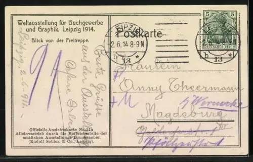 AK Leipzig, Weltausstellung f. Buchgewerbe & Graphik 1914, Blick v. Freitreppe
