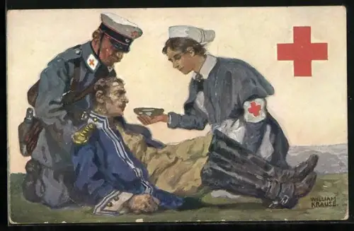 AK Rotes Kreuz, Schwester gibt verwundeten Soldaten was zu trinken