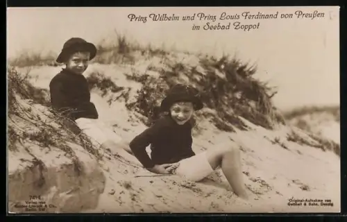 AK Zoppot / Sopot, Prinz Louis Ferdinand und Prinz Wilhelm am Strand