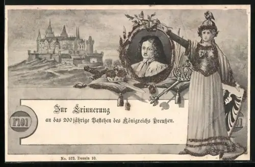 Künstler-AK Berlin-Wedding, Blick zum Schloss, Portrait mit Krone und Schwert