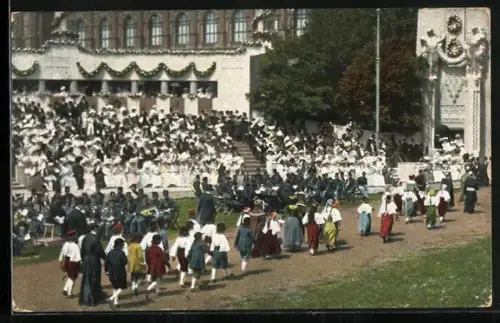 AK Kaiserhuldigungs-Festzug 1908, Zweite Belagerungs Wiens durch die Türken 1683, Bischof Kolonitz mit den Waisenkindern