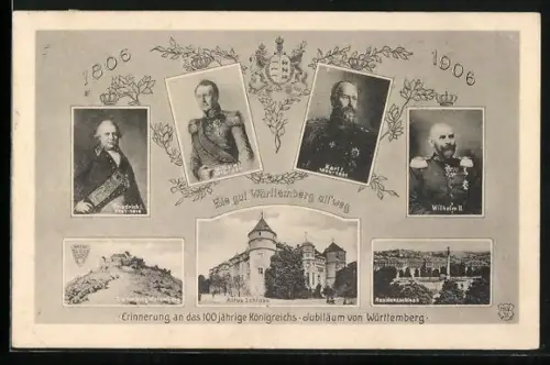 AK Könige von Württemberg im Portrait, altes Schloss und Residenzschloss