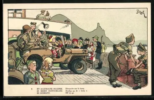 Künstler-AK Belgische Soldaten auf einer Fähre